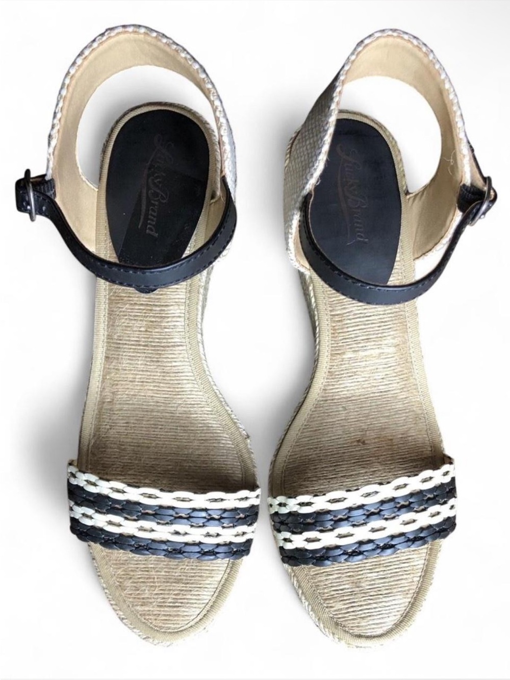 Lucky brand Women's Black & White Braided Espadrille Sandals